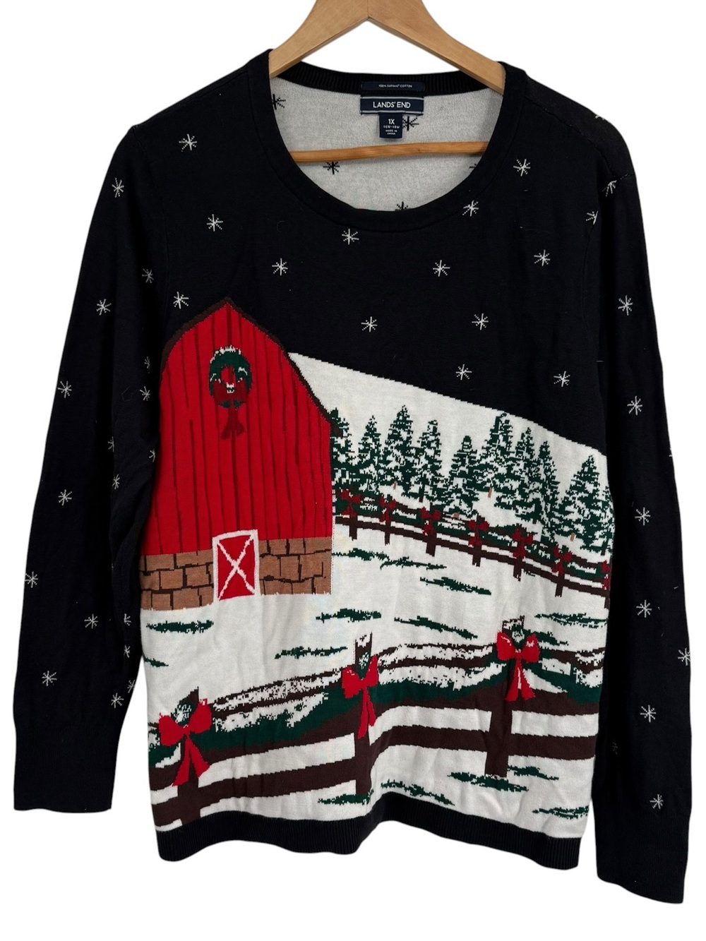 Lands End Womens 100% Supima Cotton Xmas Holiday Sweater Size 1X Midweight
